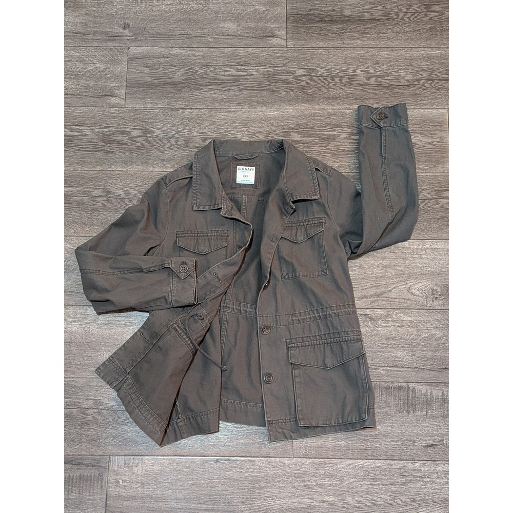 Old Navy Womens Large Gray Cotton Utility Field Jacket Military Drawstring Waist